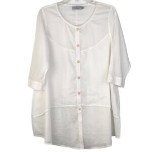 Cheyenne 100% Linen Tunic Top Button Front White 3/4 Sleeves Size Small / Medium